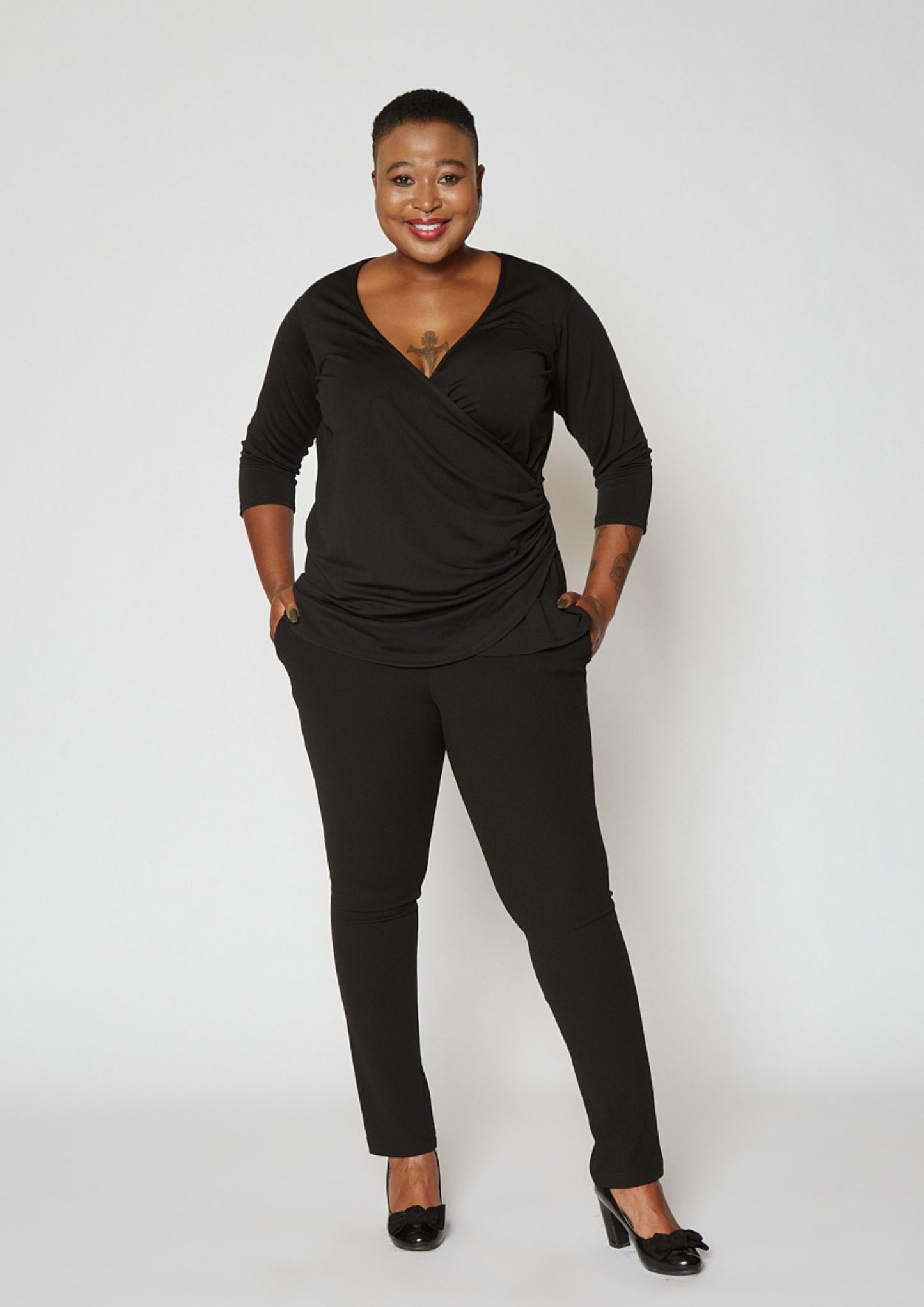 WRAP TOP AND CIGGIE TROUSERS